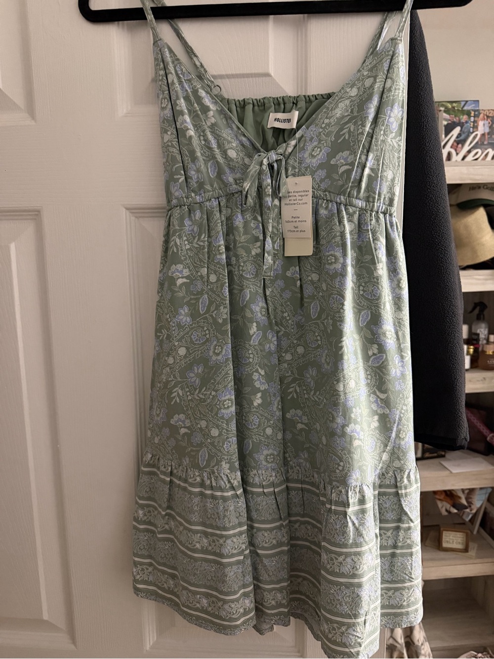 Hollister Sage Green Floral Tie-Front Mini Sundress